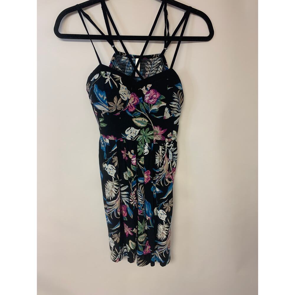 Xhilaration Dress Mini  Dark Floral Babydoll Corset Vacation Casual Womens SZ S